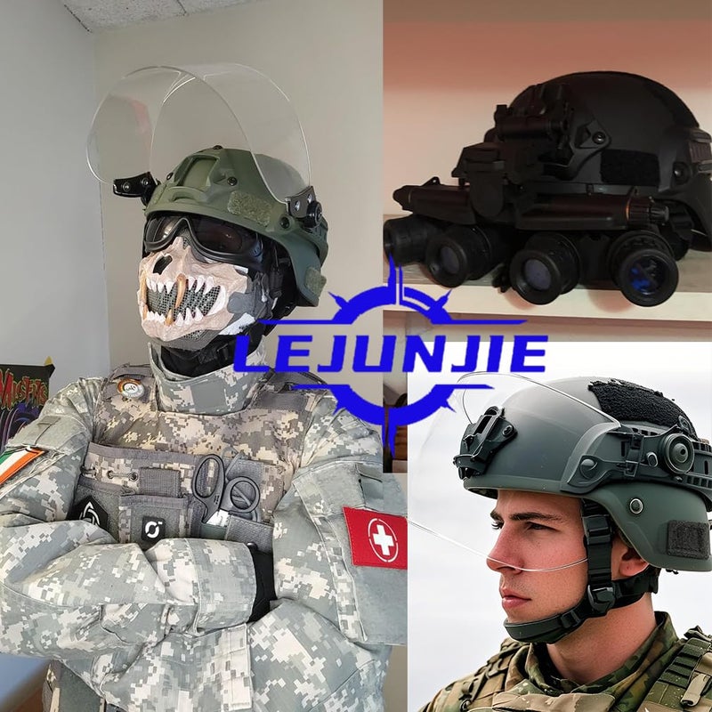 LEJUNJIE Tactical MICH 2000 Fast Helmet with Clear Riot Visor Face Shield Sliding Goggles for Airsoft Paintball CS War Games Outdoor Sports - Image 3